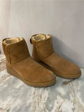 UGG Kristin Chestnut Suede Wedge Shearling Ankle Boots Size 10